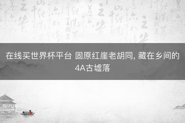 在线买世界杯平台 固原红崖老胡同， 藏在乡间的4A古墟落