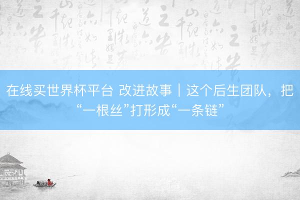 在线买世界杯平台 改进故事｜这个后生团队，把“一根丝”打形成“一条链”