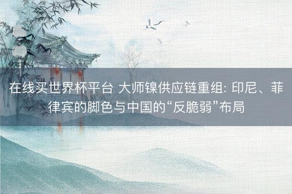 在线买世界杯平台 大师镍供应链重组: 印尼、菲律宾的脚色与中国的“反脆弱”布局